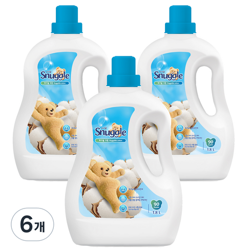 스너글 초고농축 섬유유연제 허거블 코튼 본품, 1.8L, 6개