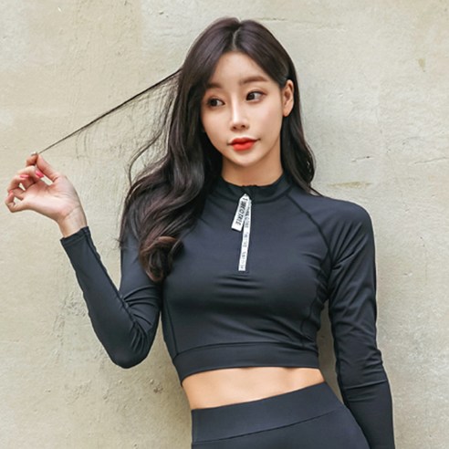 튜브트리 여성용 크롭탑 래쉬가드 상의 B6207, 블랙