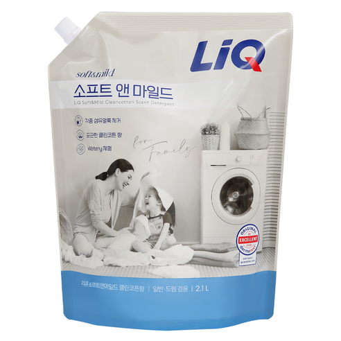 리큐 소프트 앤 마일드 클린코튼향 세탁세제 리필, 1개, 2.1L