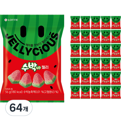 젤리셔스 수박바 젤리, 56g, 64개