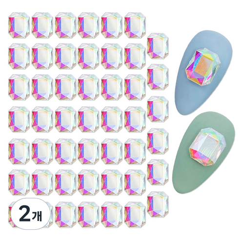 메이브라운 대용량 팔각 네일파츠 8x10mm 50p, 크리스탈 AB, 2개