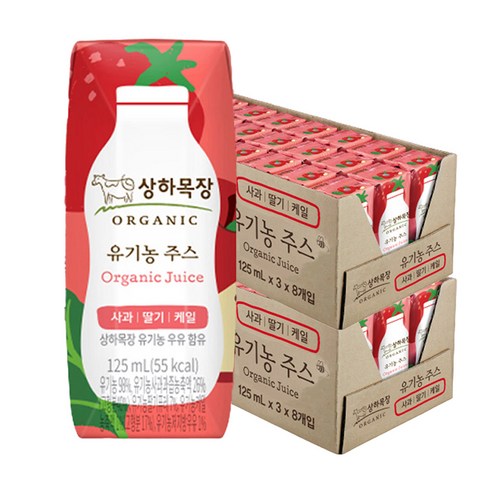상하목장 유기농 주스 사과딸기케일, 125ml, 48개