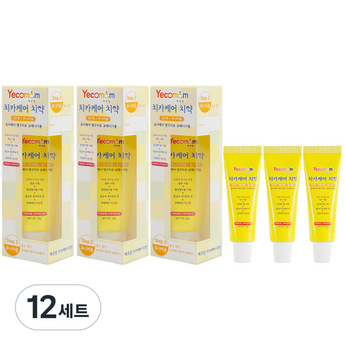 예꼬맘 치카케어 3단계 주니어용 고불소 치약 60g + 미니 치약 15g, 12세트