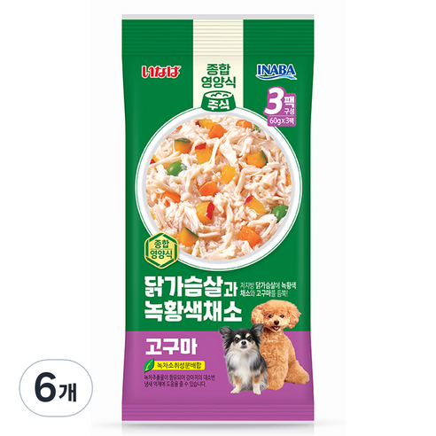 이나바 강아지 닭가슴살과 녹황색채소 파우치 QDR-141, 180g, 6개, 혼합맛(닭가슴살/채소/고구마)