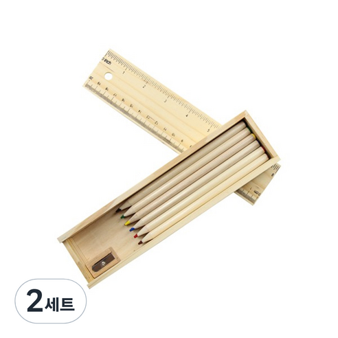 나무필통 + 색연필 + 연필깍이 문구세트 N208호, 12색(색연필), 2세트
