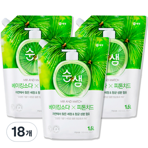 순샘 베이킹소다 피톤치드 리필 세제, 1.6L, 18개