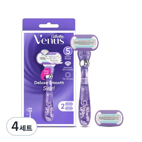 Venus 스월 여성용 면도기 핸들1입 + 면도날2입, 4세트