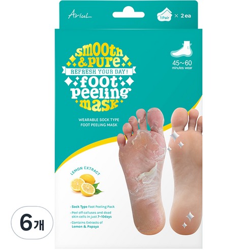 아리얼 스무스 앤 퓨어 풋 필링 마스크 34g, 2개입, 6개