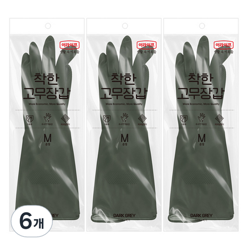 이라이프 착한 고무장갑, 다크그레이, 중(M), 6개