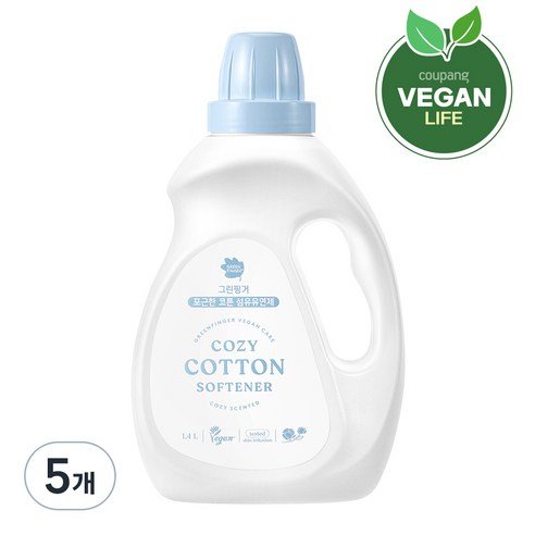 그린핑거 포근한 코튼 섬유유연제 화이트 플로럴 본품, 1.4L, 5개