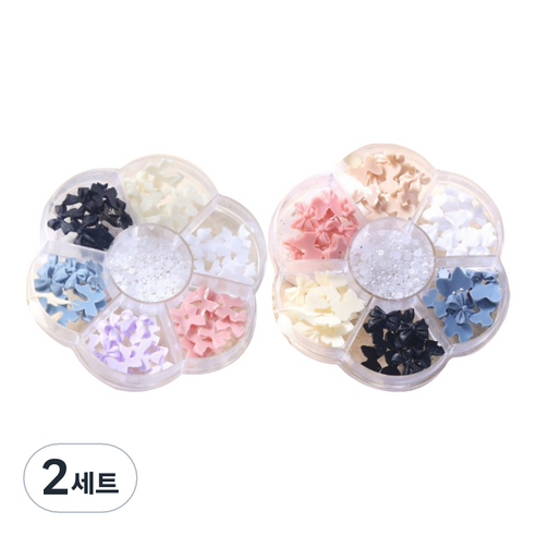 해피제이 파스텔 아크릴 큐빅 리본 네일 파츠 14종 세트, 2세트, 혼합색상
