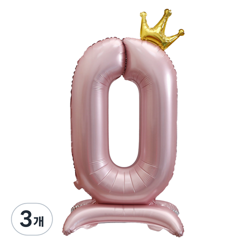 세컨드베스트 크라운 스탠딩 숫자 파티풍선 100cm, 핑크 숫자 0, 3개