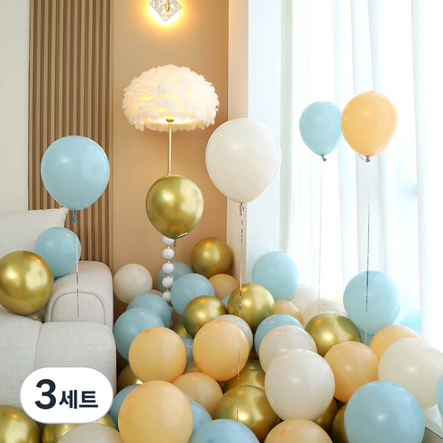 피앤비유니티 풍선 50p 세트 블루, 05 아이스블루앤골드 4색혼합, 3세트