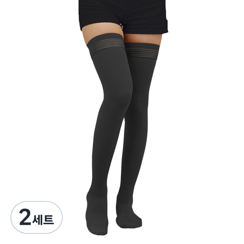 원더워크 의료용 압박용밴드 발막힘 블랙, 2세트, 허벅지형
