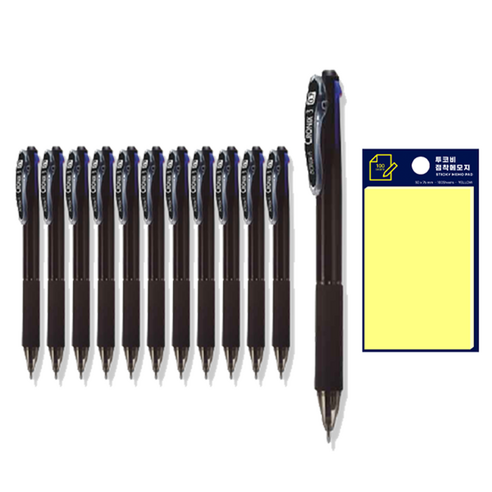 동아 크로닉스3 펜 0.7mm 12p + 투코비 스티키 메모패드 노랑 세트, 검정, 1세트