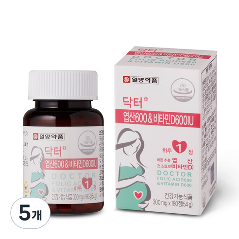 일양약품 닥터플러스 엽산 600 앤 비타민D600, 5개, 54g