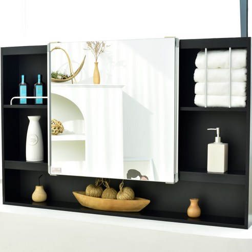 바스퍼 욕실 거울 슬라이드 수납장 오픈형 1200 x 800 mm, 블랙