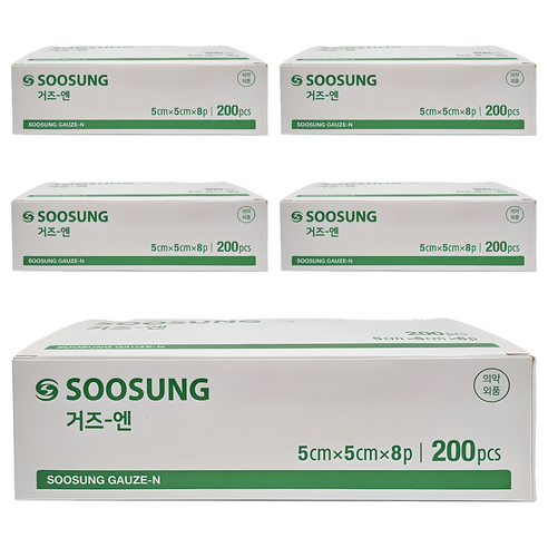 수성 거즈 엔 5cm x 5cm 8겹, 200매입, 5개