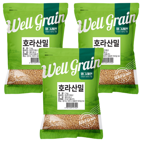 웰그레인 튀르키예산 호라산밀, 1kg, 3개