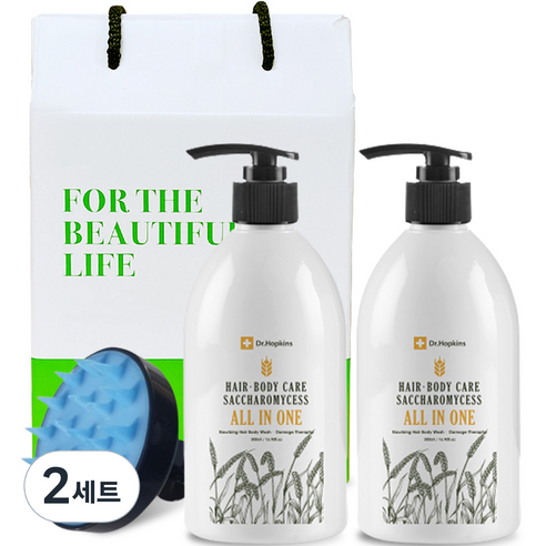 닥터홉킨스 맥주 효모 올인원 샴푸 바디워시 500ml x 2p + 두피 폼 브러쉬 + 쇼핑백, 2세트