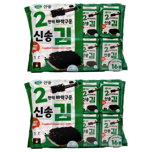 신송 2번씩 바싹 구운김 16p, 64g, 2개