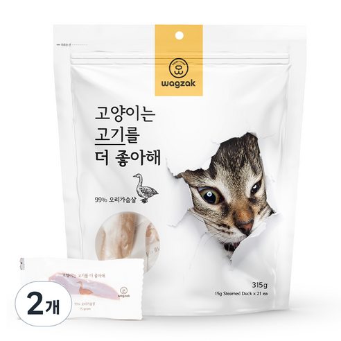 와그작 고양이는 고기를 더 좋아해 21개입, 오리가슴살, 315g, 2개