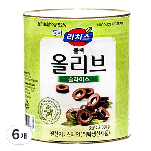 동서 리치스 슬라이스 블랙 올리브, 3kg, 6개