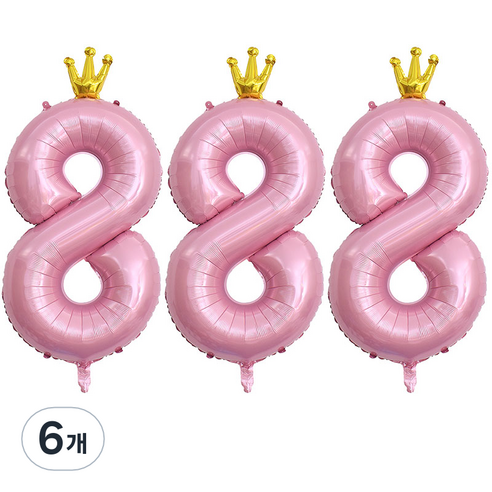 JOYPARTY 숫자 8 왕관 은박풍선 90cm, 핑크, 6개