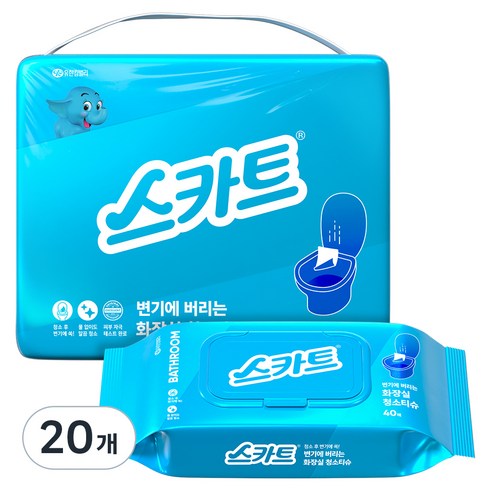 스카트 변기에 버리는 화장실 청소티슈 40매, 20개