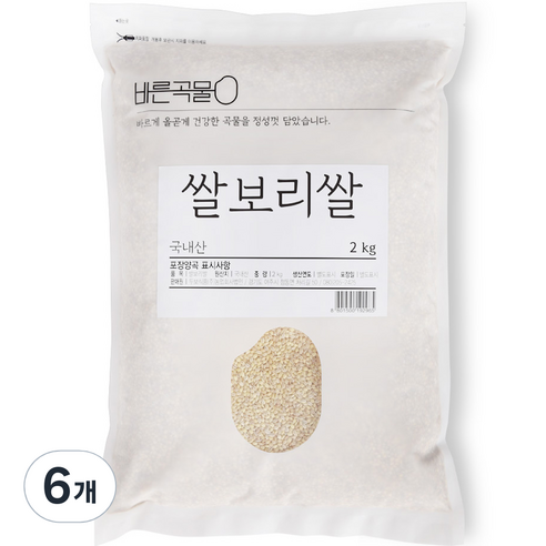 바른곡물 국산 쌀보리쌀, 2kg, 6개