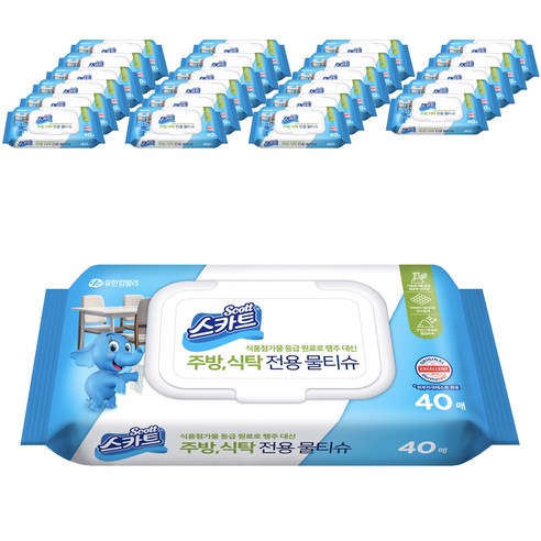 스카트 주방 식탁 전용 물티슈 40매, 24개
