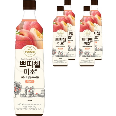쁘띠첼 미초 복숭아 식초, 900ml, 5개