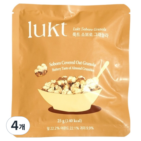 LUKT 소보로 그래놀라, 25g, 4개