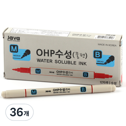 자바펜 OHP수성펜 M앤B, 빨강, 36개