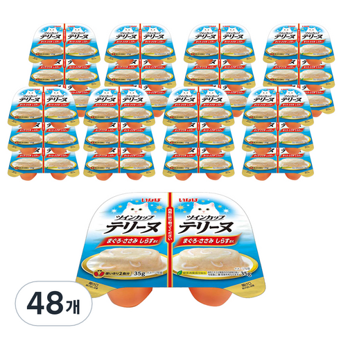 이나바 트윈컵 테린 고양이 간식캔, 혼합맛(참치/닭가슴살/치어), 70g, 48개