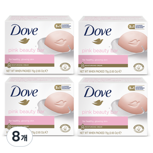 도브 핑크 뷰티바 비누, 75g, 8개