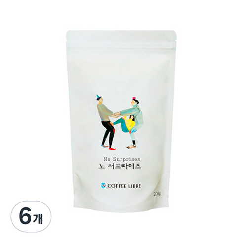 커피리브레 노 서프라이즈 블렌드 원두, 홀빈(분쇄안함), 200g, 6개