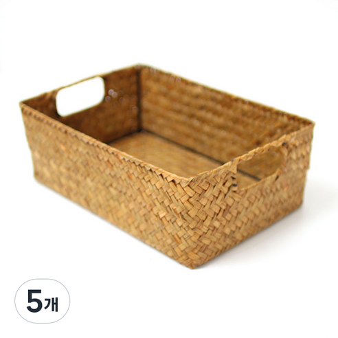 내일의공간 작은 손잡이 사각 라탄바구니 S 30 x 20 x 10 cm, 네츄럴, 5개