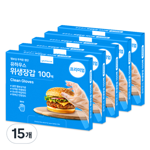 유하우스 프리미엄 위생장갑, 15개, 100개입