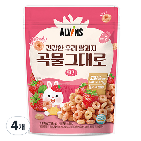 엘빈즈 건강한 우리 쌀과자 곡물그대로, 30g, 4개, 딸기