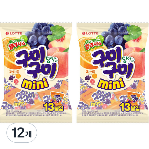 롯데제과 젤리셔스 구미구미 미니 13p, 195g, 12개