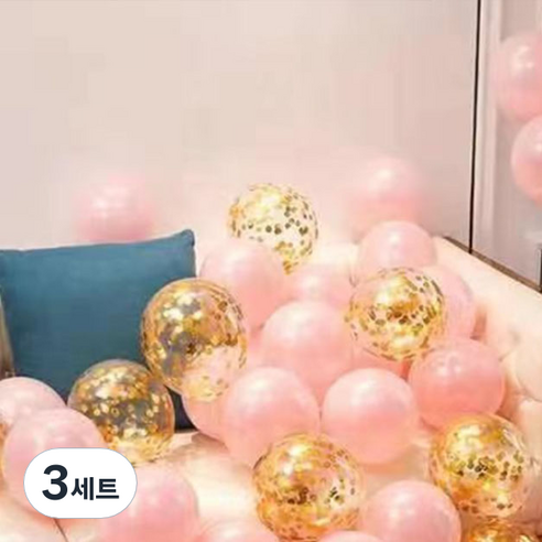 뷰라뷰 파티풍선 50p + 공기펌프 + 10m 리본 세트, 16 파우더핑크 + 골드스팽글(랜덤발송), 3세트
