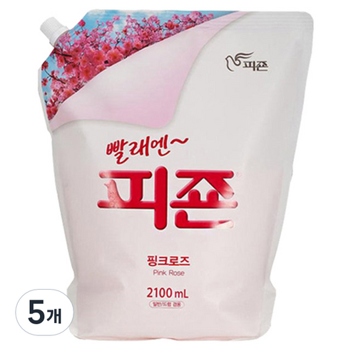 피죤 핑크로즈 섬유유연제 리필, 2.1L, 5개