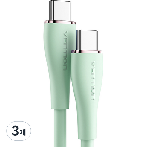 벤션 소프트 실리콘 100W PD C to C타입 고속충전케이블 TAW, 1.5m, 그린, 3개