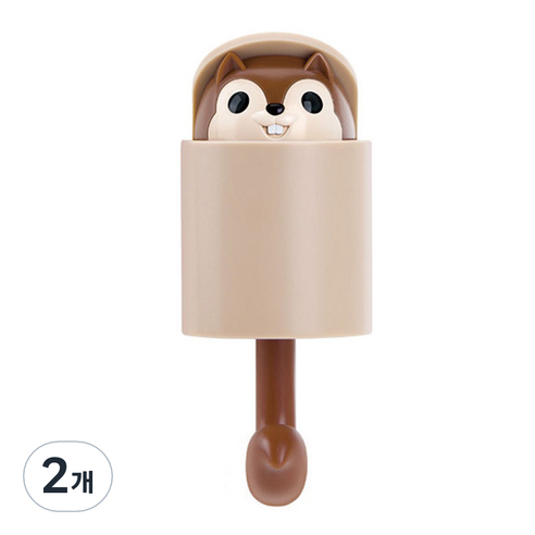 더리빙 인사하는 다람쥐 후크 걸이, 브라운, 2개