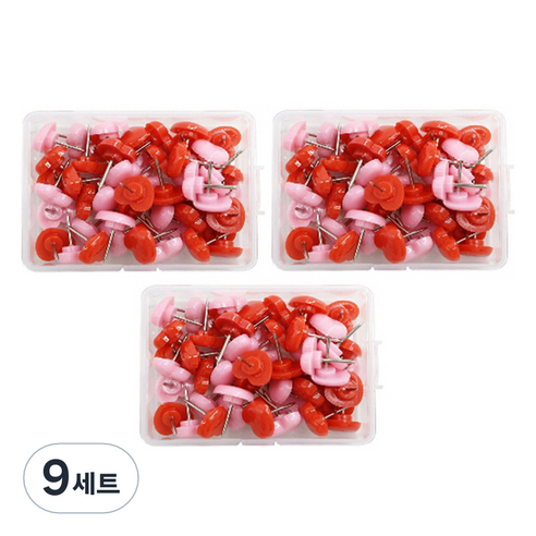 문구담 귀여운 하트모양 압정 50p 세트 핑크레드, 9세트
