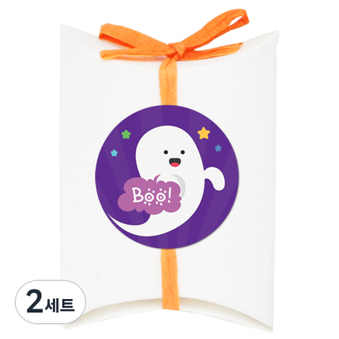도나앤데코 아주작은반달상자 화이트 30p + 러블리 할로윈 베시시 유령 BOO 5cm 스티커 30p + 라피아끈 오렌지 20m, 혼합 색상, 2세트
