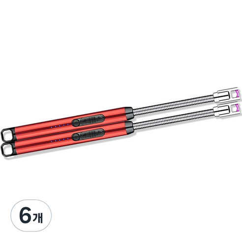 노바리빙 플렉시블 USB 충전식 플라즈마 라이터, 레드, 6개