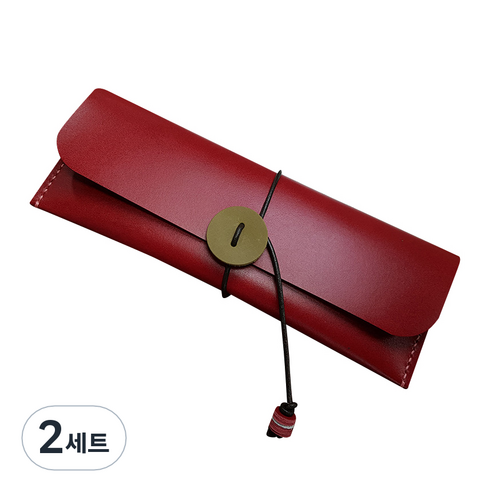 더보테가 핸드메이드 가죽 필통 + 펜슬캡 세트 각인 무, 비비지 레드, 2세트