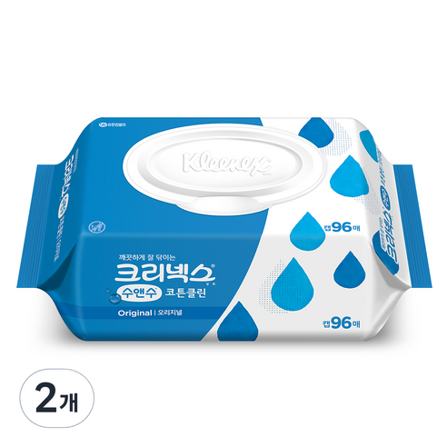 크리넥스 수앤수 코튼클린 오리지널 물티슈 캡형, 96개입, 2개